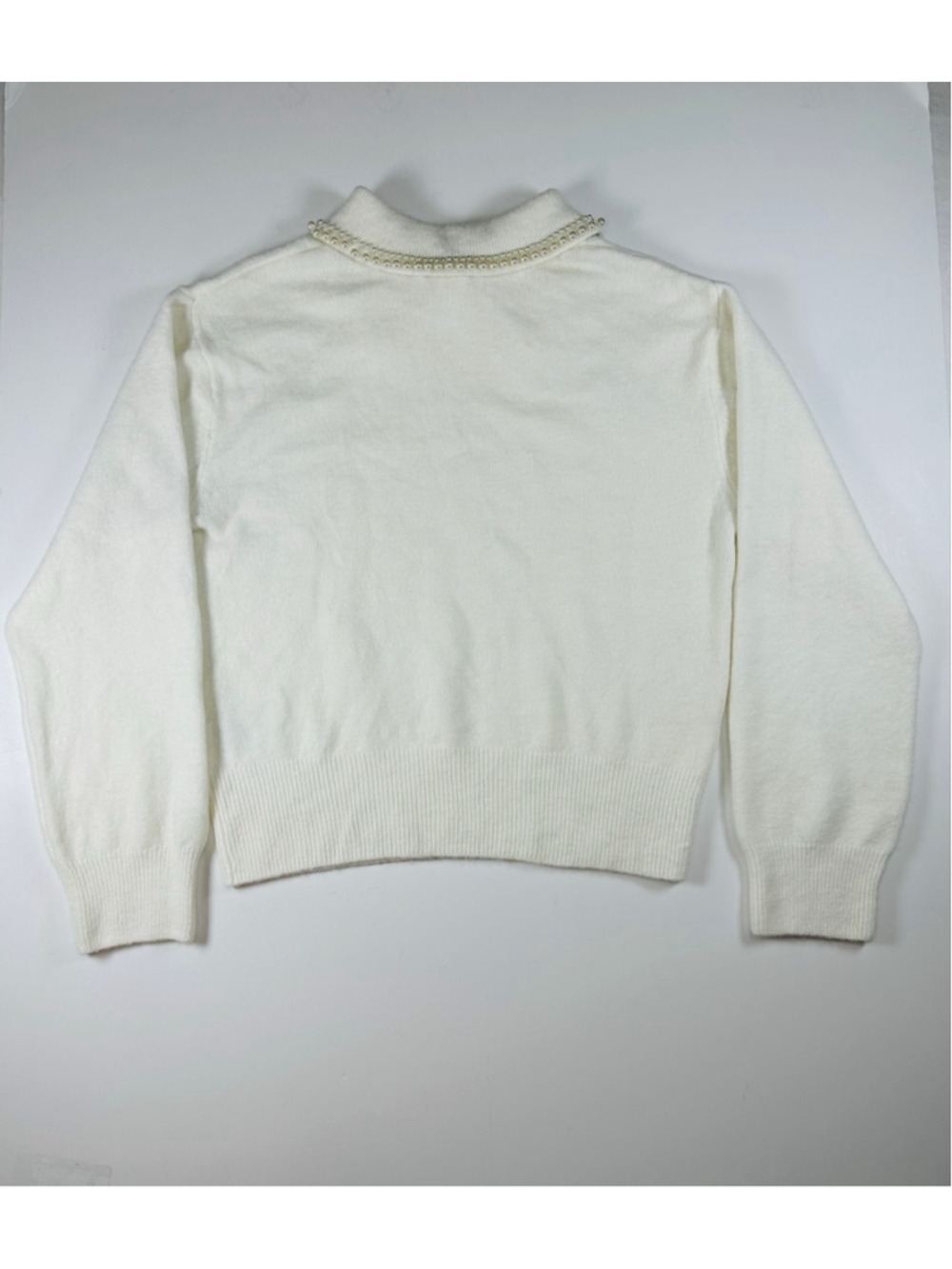 H&M Cream Pearl Embellished Peter Pan Collar Sweater Size Small Soft Knit Preppy - Picture 5 of 11